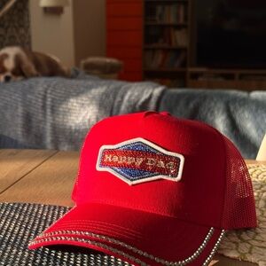 Rhinestone Happy Dad Trucker Hat